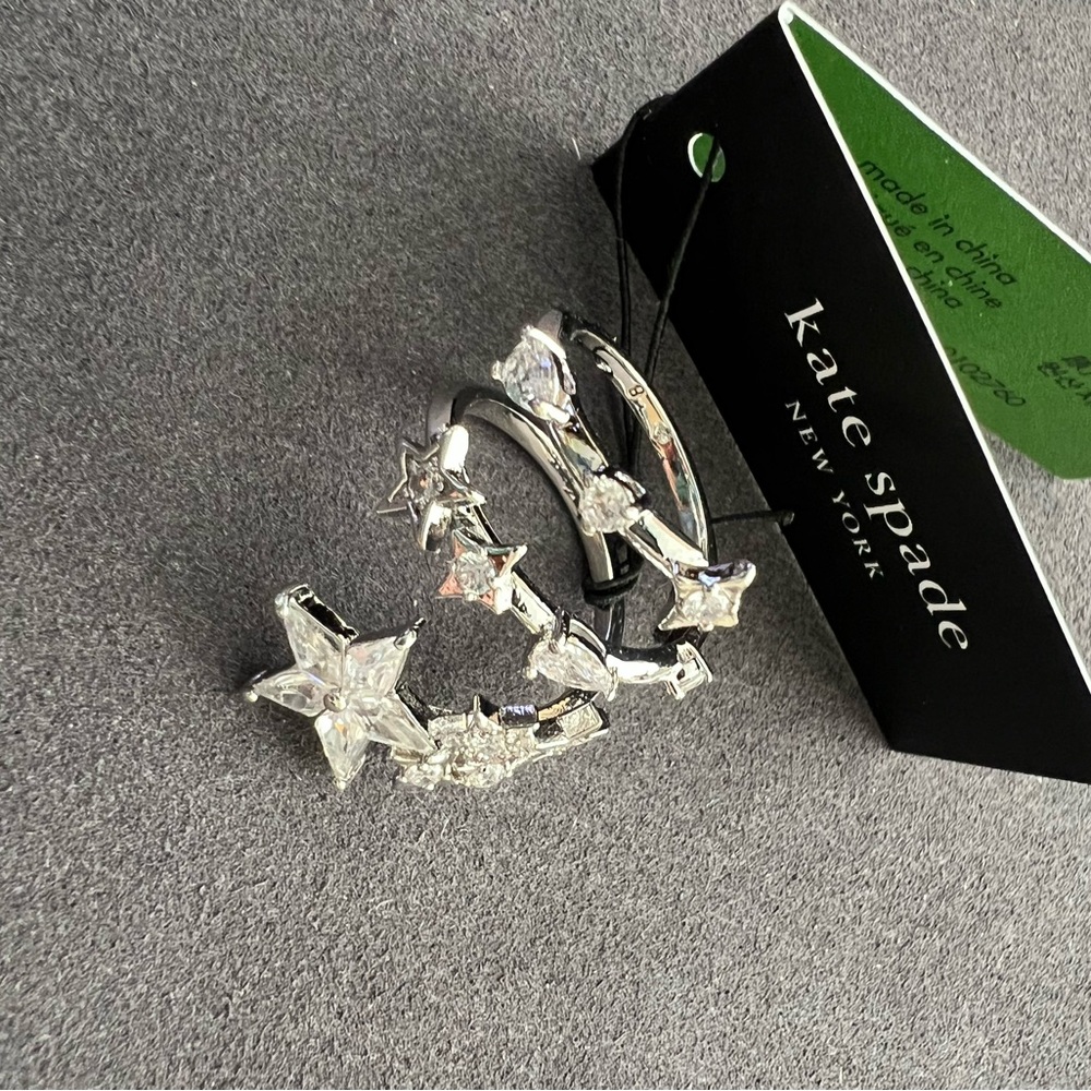 NWT Kate Spade Wrap Ring Cosmos, style KJ244, Size 8, Clear Crystals on Silver - Picture 5 of 8